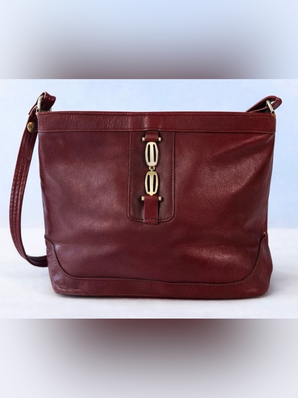 Vintage leather ox blood and gold purse, shoulder bag, horsebit